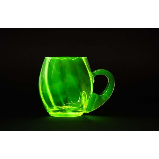 Glass OPTICA with handle (uranium glass), 300 ml, Glassworks Janov