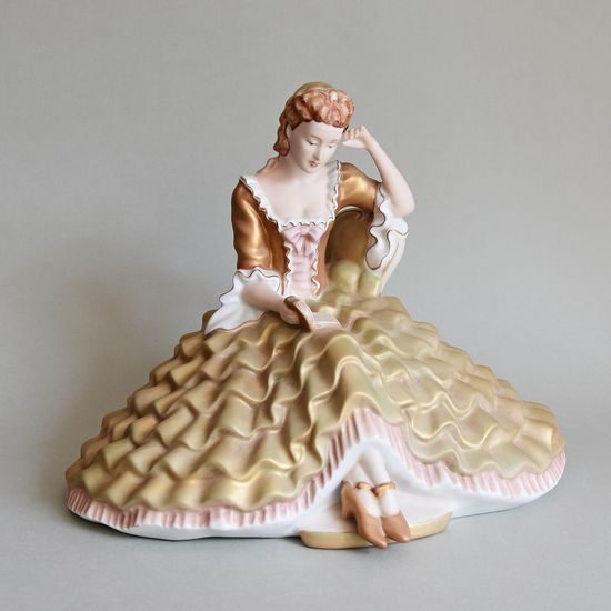 Lady with A Book, Big size 22,5 x 32,5 x 26,5 cm, Bronze, Porcelain Figures Duchcov