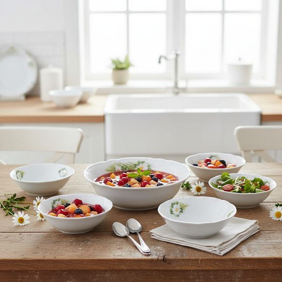 Kompotová souprava pro 6 osob, Thun 1794, karlovarský porcelán, CONSTANCE 80262 kopretiny