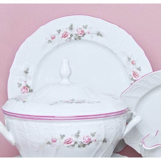 Růžová linka: Mísa mělká kulatá 30 cm, Thun 1794, karlovarský porcelán, BERNADOTTE růžičky