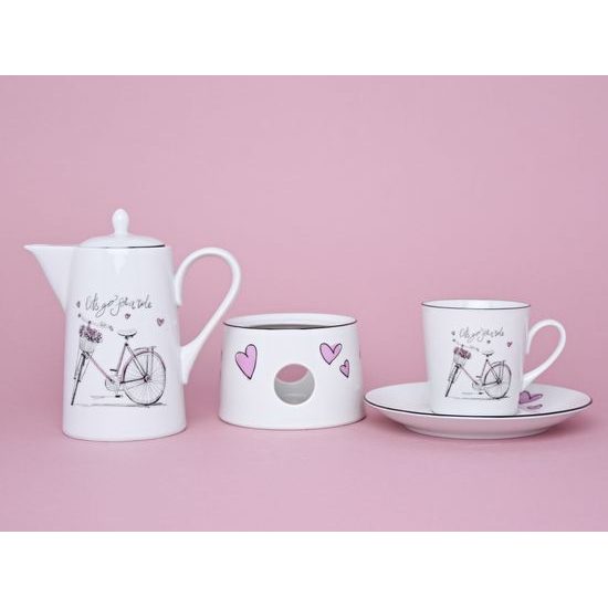 Tea for one set plus warmer, bicycle plus hearts, Leander 1907