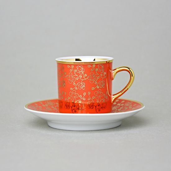 Cup 100 ml mocca and saucer 11,5 cm Sabina, inner gold, dark orange, Leander Loučky