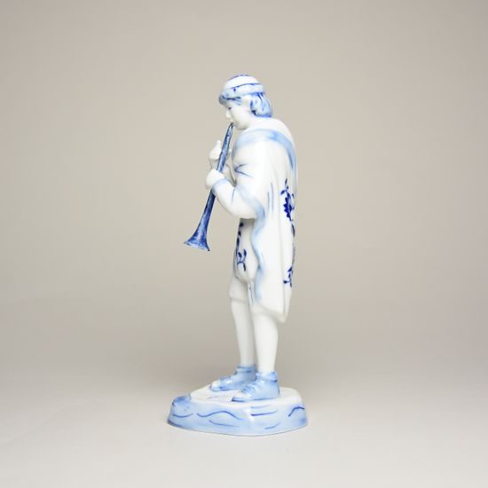 Pasáček s píšťalou 18 x 7 x 7 cm, cibulák, Porcelánové figurky Duchcov