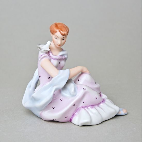 Lady with dove 8 x 11,5 x 10,5 cm, Saxe, Porcelain Figures Duchcov