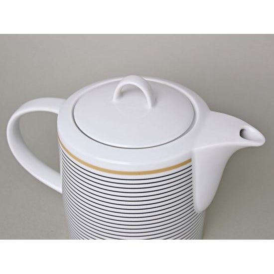 Tea / Coffee Pot 1,3 l, ELLA Black-Gold Stripes, Thun 1794 Carlsbad Porcelain