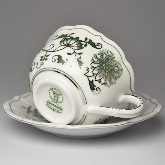 Cup and saucer mirror C/1 + ZC1 0,20 l / 15,5 cm for tea, Original Green Onion pattern + platinum