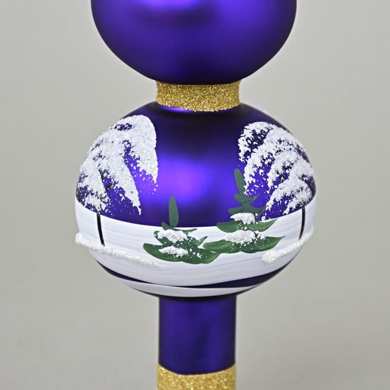 Christmas Tree Glass Tip 33 cm, Purple + Winter Village, Bohemian hand made Christmas decorations