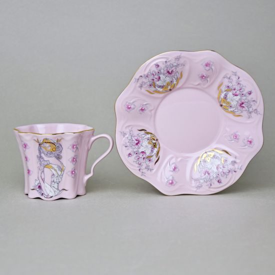 Cup and saucer mocca 80 ml, Olga 585 Mucha, Rose China