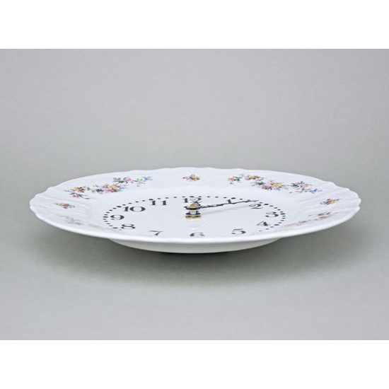 Hodiny nástěnné 27 cm, Thun 1794, karlovarský porcelán, BERNADOTTE bílá + kytičky