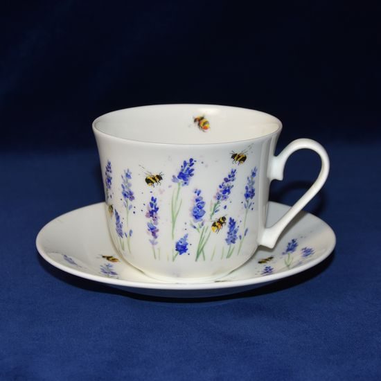 Bees with Lavender: Cup 420 ml + saucer 17 cm breakfast, Roy Kirkham fine bone china