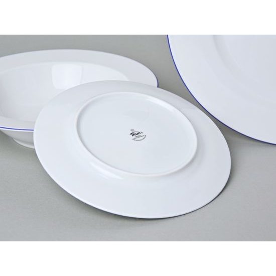 Talířová sada Ella pro 6 osob s objemným hlubokým talířem, Modrý proužek, Thun 1794, karlovarský porcelán