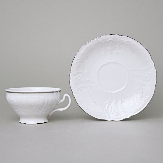 Tea cup and saucer 205 ml / 16 cm, Thun 1794 Carlsbad porcelain, BERNADOTTE frost, Platinum line