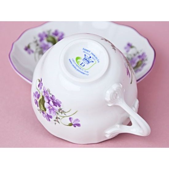 Šálek a podšálek B + B 0,21 l / 14 cm na kávu, fialky, Český porcelán a.s.