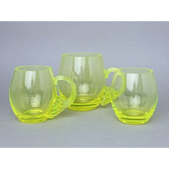 Smooth glass with handle (uranium glass), 500 ml, Glassworks Janov