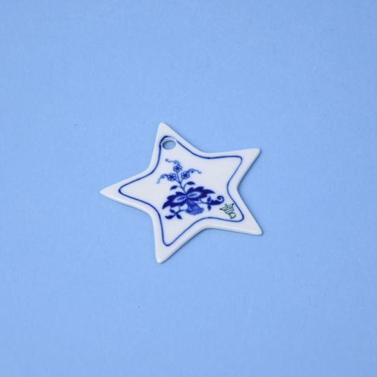 Christmass decoratin Star - flat 7,3 cm, original Blue Onion pattern