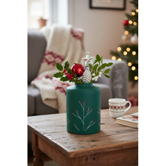 Skleněná váza 18 cm cesmíny a jmelí, zelená, Glassor