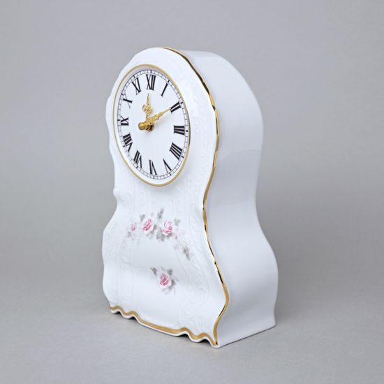 Gold line: Clock 22 cm, Thun 1794 Carlsbad porcelain, BERNADOTTE roses