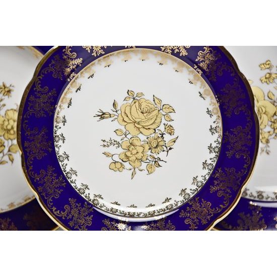 Mary-Anne 431: Plate set for 6 pers., cobalt + gold rose, Leander 1907