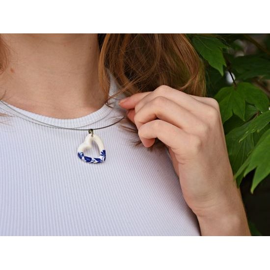 Necklace: Heart Onion Pattern / Flowers (White Heart), Porcelain Jewels Studio Mallys