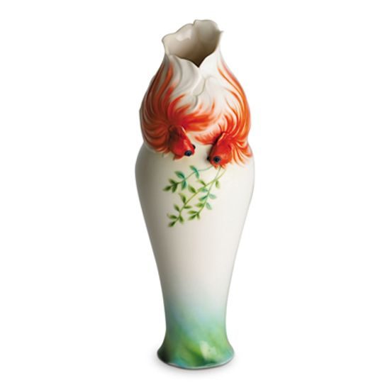 Goldfish design sculptured porcelain vase 42 cm, FRANZ Porcelain