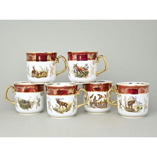 Mug Gustav 0,31 l, Hunting ruby + gold, Carlsbad porcelain