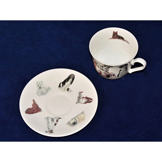 Dogs: Cup 420 ml and saucer breakfast, English Fine Bone China, Roy Kirkham