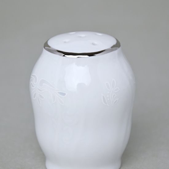 Sypací slánka, Thun 1794, karlovarský porcelán, BERNADOTTE mráz, platinová linka
