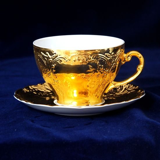 Cup 200 ml and saucer tea, Opera GOLD outside, Cesky porcelan a.s.