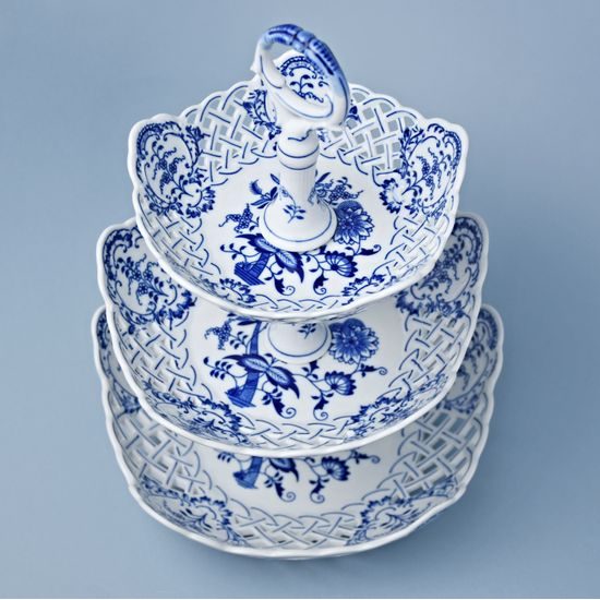 3-Compartement Dish Perforated Bowls19 + 24 + 28 cm, Original Blue Onion Pattern