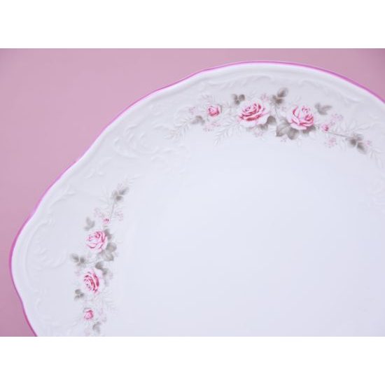 Pink line: Plate cake with handles 27 cm, Thun 1794 Carlsbad porcelain, BERNADOTTE roses