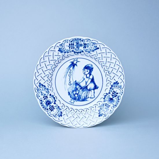 Annual plate 2018, wall, 18 cm, relief, Original Blue Onion Pattern