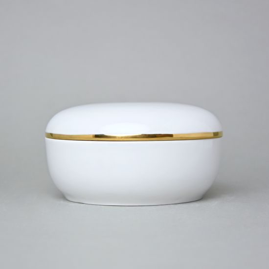 Dóza kulatá 13,7 x 7,5 cm, Bílá + Zlato, Porcelán Duchcov