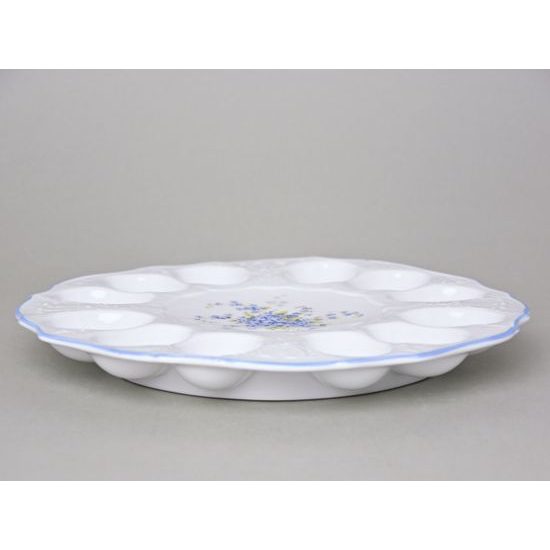 Egg tray round 26 cm for 12 eggs, Thun 1794 Carlsbad porcelain, BERNADOTTE Forget-me-not-flower