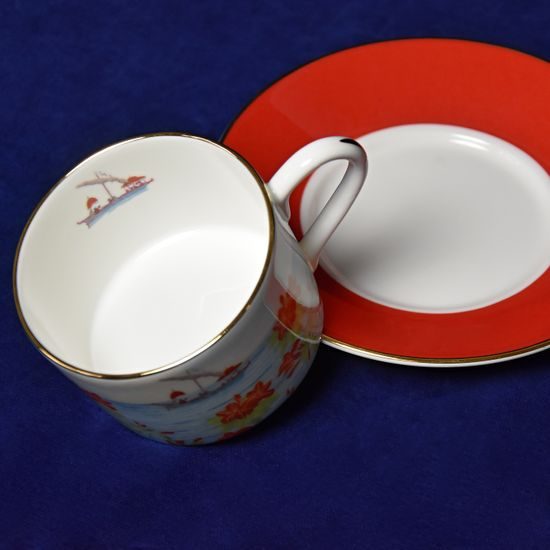 Blenheim Palace - Indian Room, Red flowers: Cup 200 ml and saucer breakfast, English Fine Bone China, Roy Kirkham