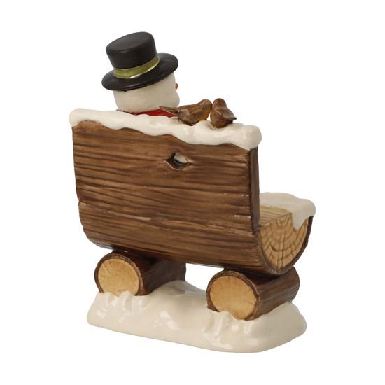 Sněhulák na lavičce s dvěma ptáčky, 7,5 / 5 / 10,5 cm, kamenina, Vánoce, Goebel