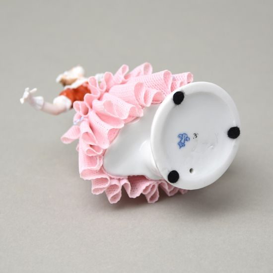 Tanečnice s krajkou 8 x 6 x 12 cm, Kurt Steiner, růžová sukně, Porcelánové figurky Unterweissbacher