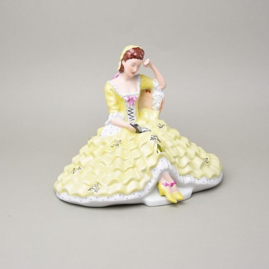 Lady with book, middle 22,5 x 32,5 x 26,5 cm, yellow decor, Royal Dux Bohemia
