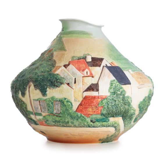 Landscape at Auvers sculptured porcelain mid size vase 29,5 cm (inspired by Paul Cézanne), FRANZ Porcelain