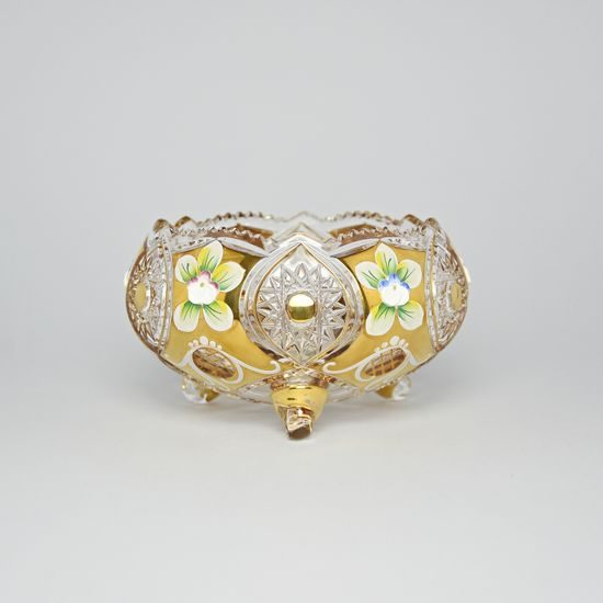Cut Crystal Vase, Hand-decorated, 165 mm, Gold + Enamel, Jahami Bohemia