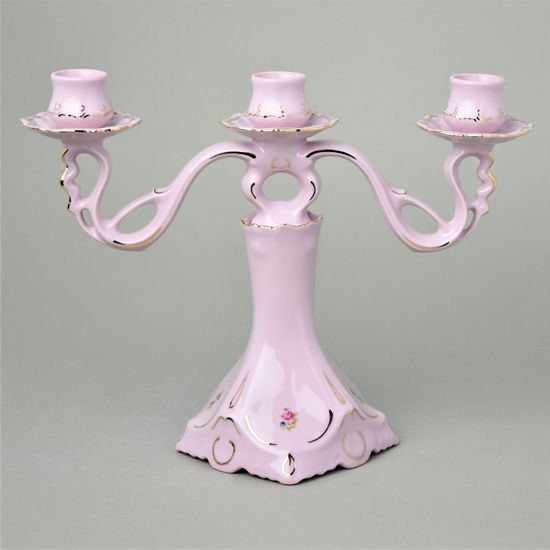 Candleholder 3 - arm 24,5 cm, Lenka 247, Rose china Chodov