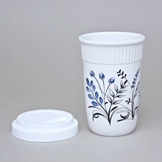 Šálek ToGo 300 ml, Modro - černé kvítí, Benedikt dvoustěnka