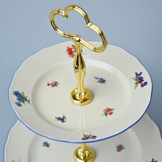Etažer třídílný - talíře plné / zlacená tyčka, Házenka IVORY, Český porcelán a.s.