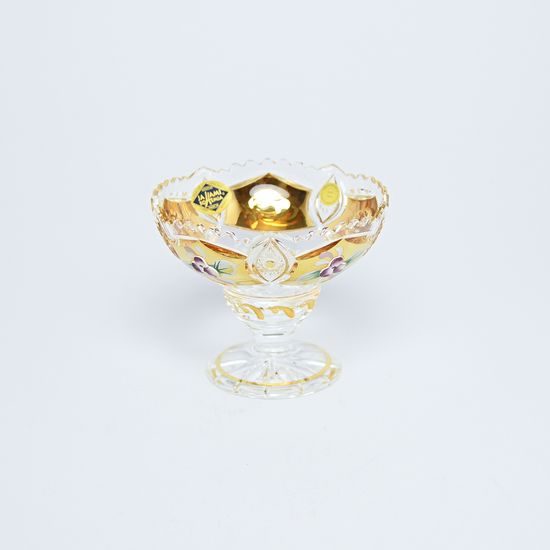 Cut Crystal Bowl on stand, 72 mm, Gold + Enamel, Jahami Bohemia