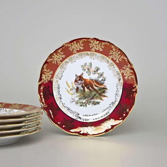 Plate dessert 19 cm, set of 6 pcs., Hunting - ruby red, Carlsbad porcelain