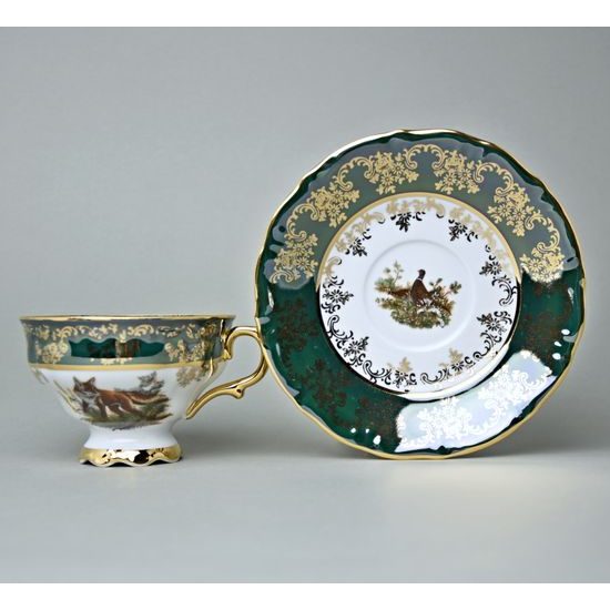 Tea cup 230 ml + saucer, Hunting - Green, Queen's Crown