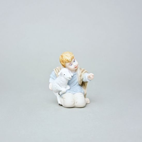 Chlapec s ovečkou, 6,2 x 5,5 x 7,2 cm, Biskvit + Saxe, Porcelánové figurky Duchcov