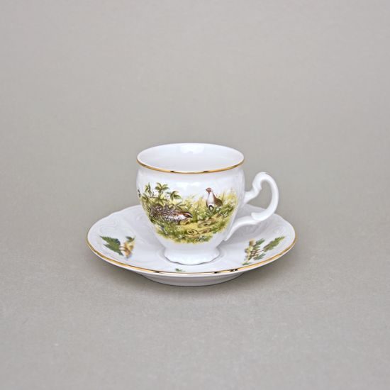 Espresso cup and saucer 75 ml / 12 cm, Thun 1794 Carlsbad porcelain, BERNADOTTE hunting