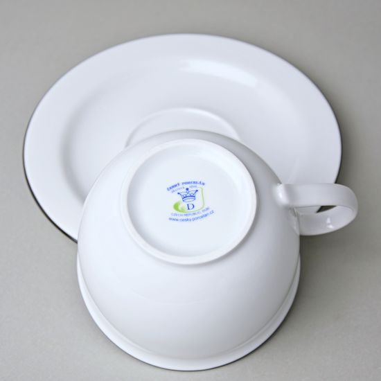Olga: Šálek 400 ml snídaňový a podšálek 19 cm s černou linkou, Český porcelán a.s.