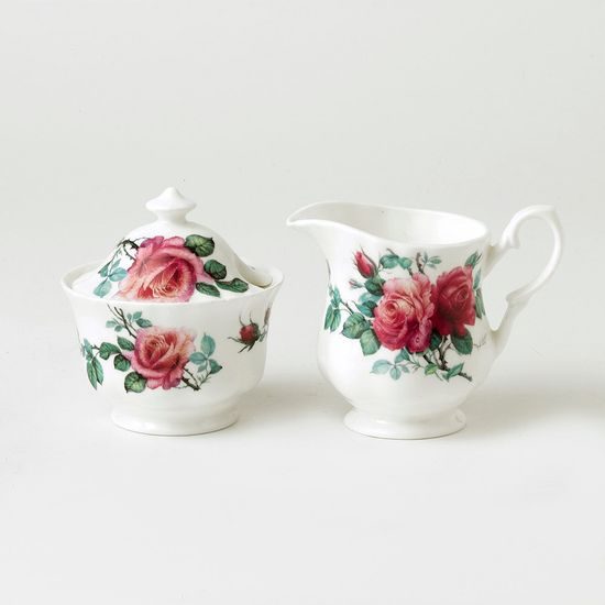 English Rose: Creamer 200 ml + sugar bowl 200 ml, Roy Kirkham fine bone china