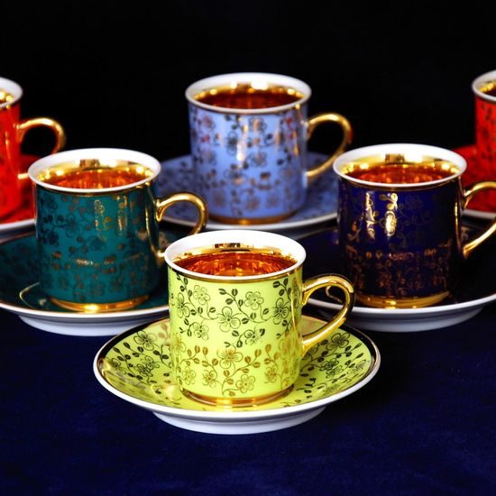 Cup 100 ml + saucer mocca (espresso) 115 mm, inside gold, 6 pcs., Leander 1907